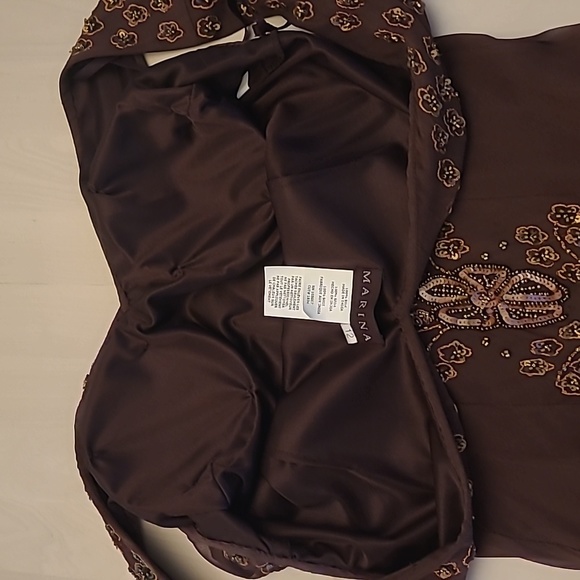 EUC VTG Marina 100% Silk Beaded and Sequined Chocolate Bown Lined Dress - Picture 14 of 17